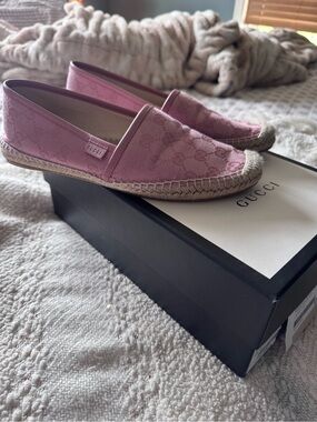 Gucci Pink Canvas Women's Espadrilles with Jute Trim